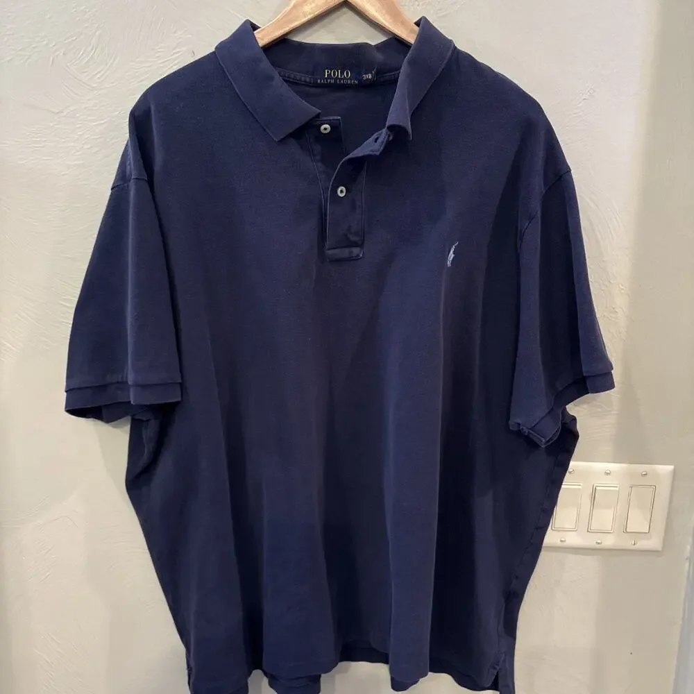 Polo Ralph Lauren Shirt Mens 3XB Big Navy Blue Shortsleeve Pony Logo Preppy‎